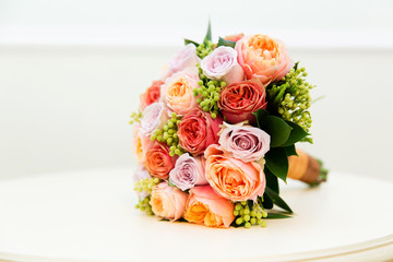 Beautiful bridal bouquet of vibrant pink roses