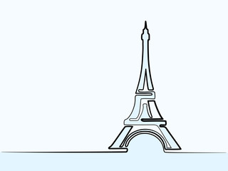 Paris Eiffel Tower icon thin continuous line drawing for web and mobile, modern minimalistic design. Vector illustration