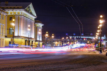 Fototapeta na wymiar Historical exchange building Saint Petersburg night