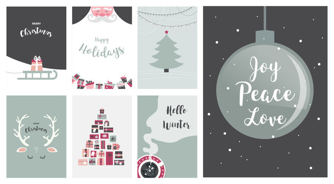 Merry Christmas cards, illustrations and icons, lettering design collection - no 7