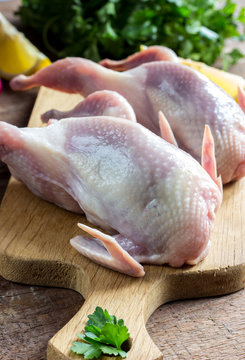 Raw uncooked quail meat