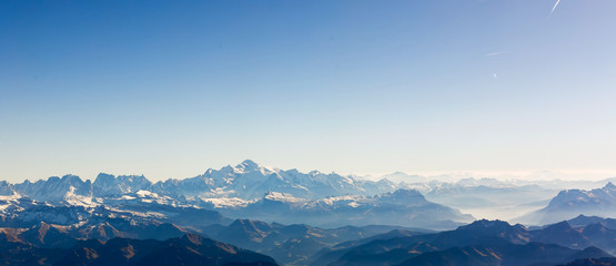 Snowy winter greater caucasus mountains  at sunny day panorama view