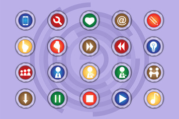 A set of icons on colored buttons with transparent elements. Part 8