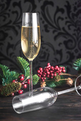 Gasses of champagne with Christmas tree