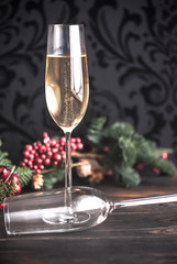 Gasses of champagne with Christmas tree