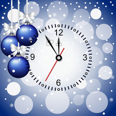 Fototapeta na wymiar Christmas card with decoration and clock