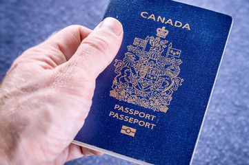 Hand holding a canadian passport