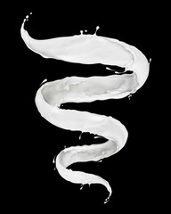 Milk splashes in the form of a spiral on black background