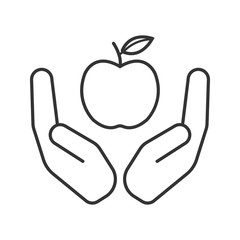 Open palms with apple linear icon