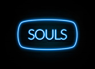 Souls  - colorful Neon Sign on brickwall