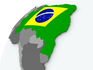 Flag of Brazil on grey globe
