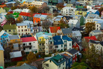 Aerial view of Reykjavik, the capital city of Iceland.