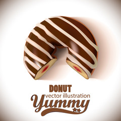 Glazed chocolate donut 3D. Realistic chocolate donut for Your business project. Vector Illustration