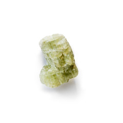 Green spodumene crystals isolated on white background