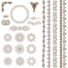 Oriental large set of patterns and ornaments. Vector set of borders, frames and decorative elements.