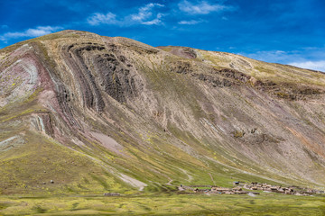 Rock formation on trek towards Rainbow Mountain, Peru.