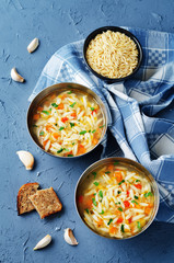 Turkey orzo vegetables soup