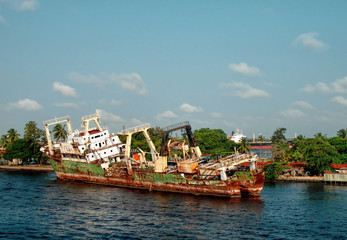 detail of old fishing boat in the harbour of lagos