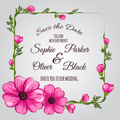 Greeting card with flowers, watercolor, can be used as invitation card for wedding, birthday and other holiday and summer background. Vector illustration. 