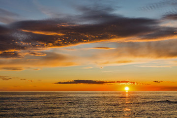 Dramatic sunset on the coast of Adriatic Sea, Croatia