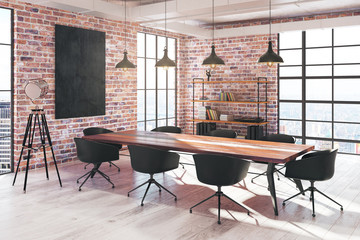 Conference room interior with poster