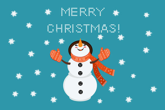 Funny Snowman happy Merry christmas and happy new year . Vector illustration