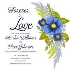 Greeting card with flowers, watercolor, can be used as invitation card for wedding, birthday and other holiday and summer background. Vector illustration. 