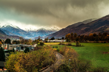 bad weather, autumn landscape. Montain lanscape with beautifull colors