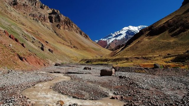 Aconcagua Mountain and Horcones River, Aconcagua Provincial Park, Central Andes, Mendoza Province, Argentina