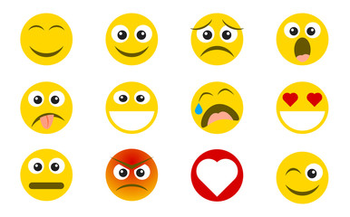 Abstract funny flat style emoji emoticon icon set. Social media reactions. Flat design. 
