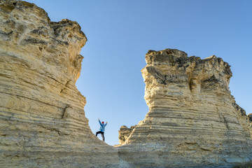 hiking rock formation at Castle Rocks in Kansas