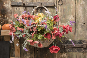  Imitation flowers decorating wall in Arezzo, Tuscany, Italy.