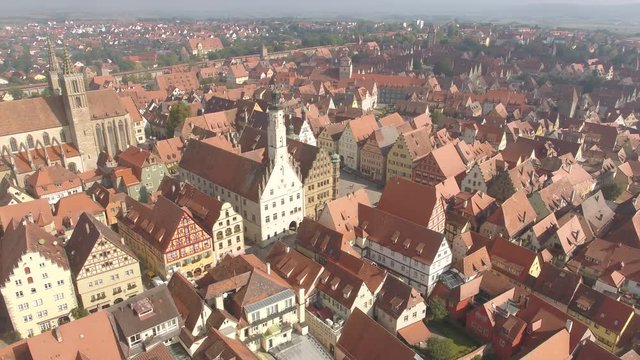 aerial drone moving around of rothenburg ob der tauber in Germany Bavaria 4k
