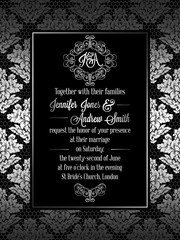 Vintage baroque style wedding invitation card template.
