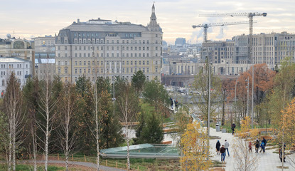 MOSCOW, RUSSIA - NOVEMBER 03, 2017: Zaryadye park. Mixed forest.