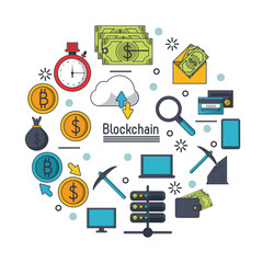 Blockchain and bitcoin icon vector illustration graphic design
