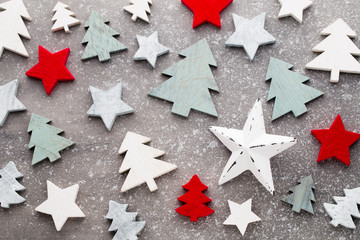 Obraz premium Christmas wooden decor on the snow background.