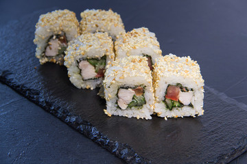 Sushi roll with. Japanese food. 7