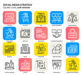 Social media strategy, square icon set