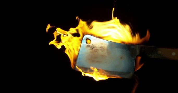 Flaming Cleaver Knife Closeup