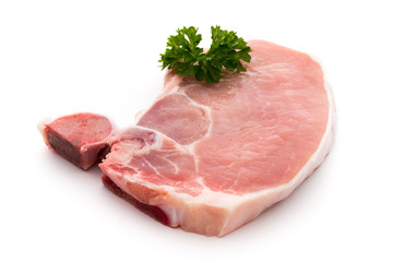 Fresh raw beef steak isolated on white background, top view.