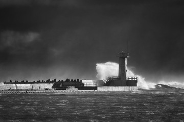 Baltic sea during the storm, Port of Wladyslawowo, Poland