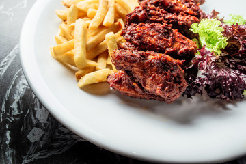 meat and fried and potatoes