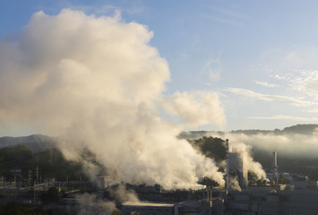 Obraz premium Power plant, Pipes throwing smoke in the atmosphere in Hernani