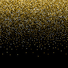 Vector gold glitter sparkle particles background effect on black background.