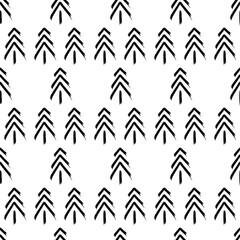 Winter graphic seamless pattern with christmas trees. Hand drawn vector illustration. Wrapping paper Christmas.