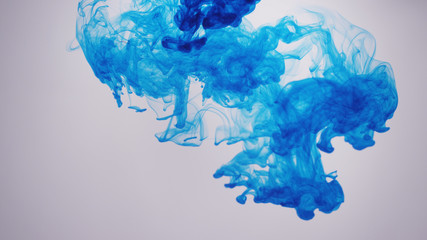 Blue ink/smoke in front of white background