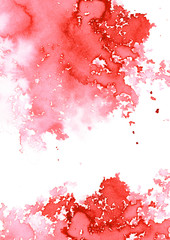 Red watery spreading illustration.Abstract watercolor hand drawn image.Purple splash.White background.