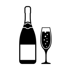 Champagne bottle and glass vector icon