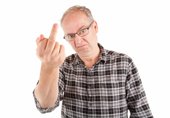 Grumpy Man Giving the Middle Finger
